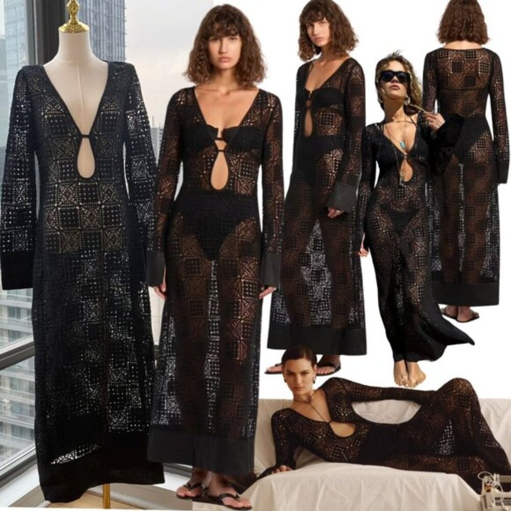 🆕 SIR THE LABEL 🧿 NWOT Rayure Long Sleeve Crochet Maxi Dress, Sz 1 US 4